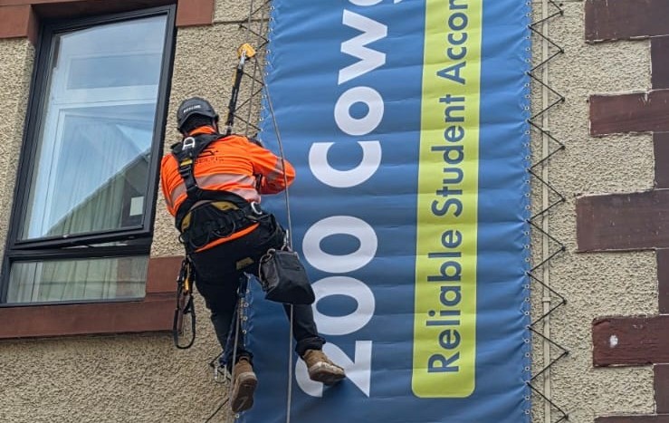 banner installation using rope access